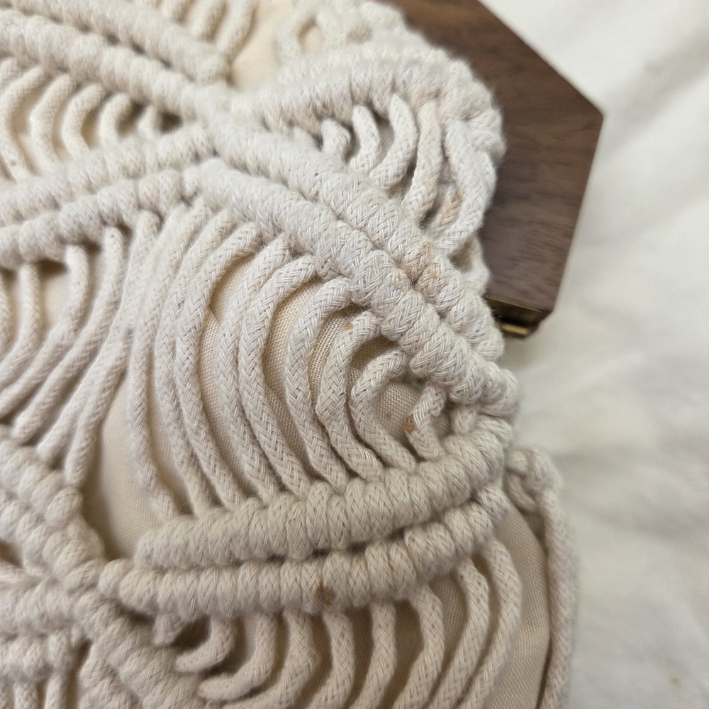 Boho Macramé Woven Clutch | Wooden Frame Coastal Summer Bag - Picture 5 of 7